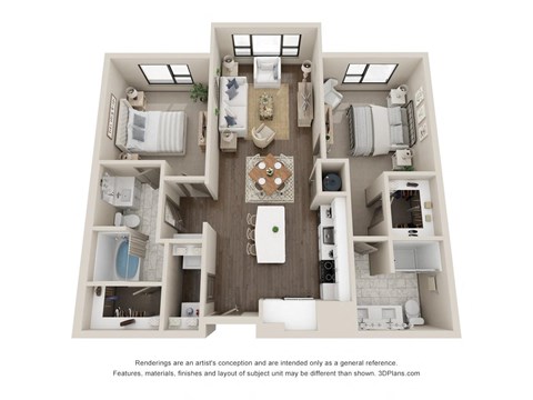 Floor plan for 2 beds, 2 baths, 1124 sqft
